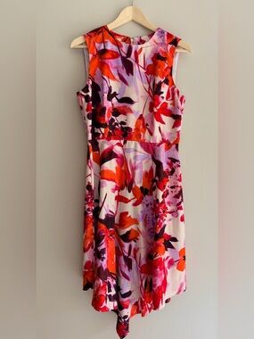 Asymmetrical Donna Morgan Pink Red Floral Fit-and-Flare Dress